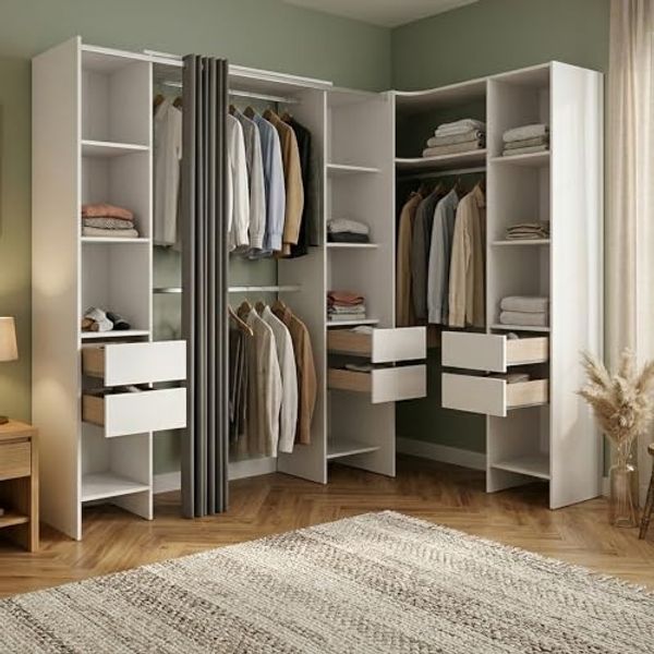 Dmora - Großer Kleiderschrank Biaena, Schlafzimmermöbel, Schrank, Garderobe, 234x141 h205 cm, Weiß