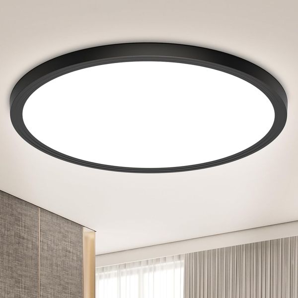 LED Deckenleuchte Flach Rund Deckenlampe - 18W Weiß Wohnzimmerlampe 4000K 1600LM IP44 Modern, Led Deckenlampe Schwarz Schlafzimmer Lampe Badlampe Decke für Keller Flur Küchen Balkon Treppe Ultra Dünn