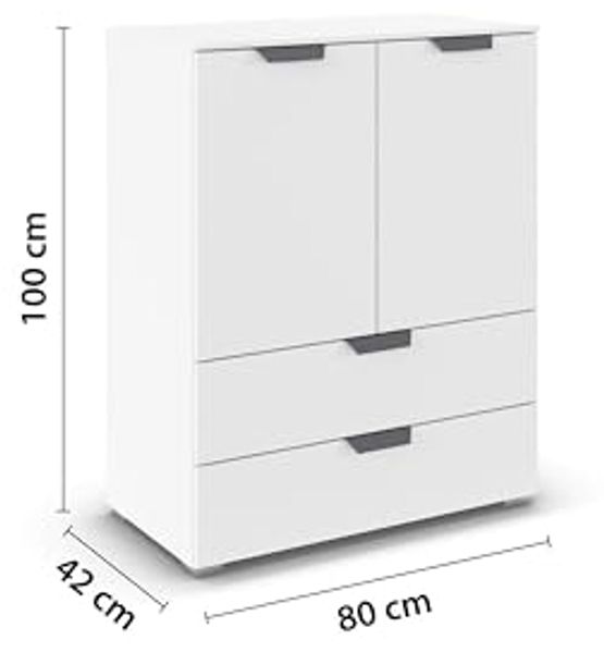 rauch Aditio Box, Kommode, 2-türig, 2 Schubladen, mit Softclose-Funktion, Farbe Weiß, BxHxT 80x100x42cm Bild 3