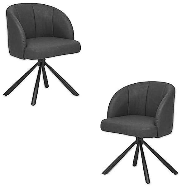 GRACE Esszimmerstühle 2er Set in Lederoptik mit schwarzem Metallgestell, Anthrazit - Moderne Stühle für Esszimmer & Wohnzimmer - 60 x 81 x 58 cm (B/H/T)