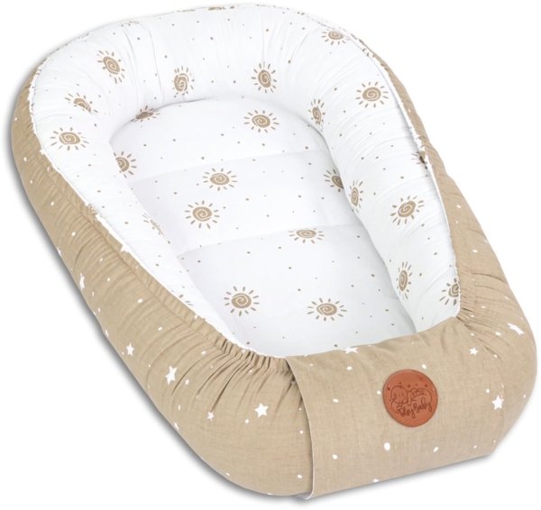 Babynest Kokon Neugeborene 90x50 cm - Handmade Kuschelnest Baby Nestchen aus Baumwolle Sonne