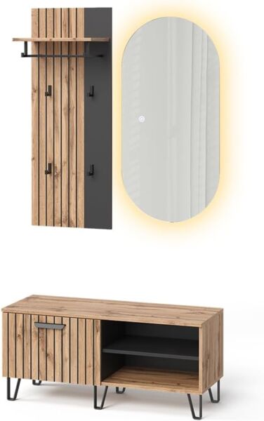 Garderobe Amber Eiche Wotan 43 x 110 cm 3 Teile Vicco
