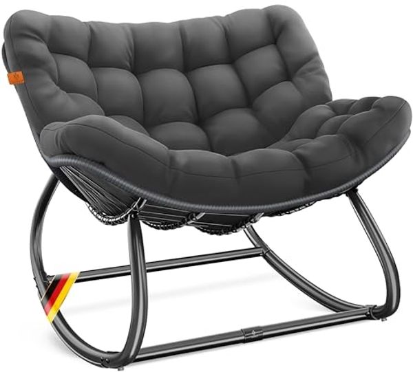 KESSER® 'XXL Chillexer' Schaukelstuhl mit Rutschfesten Füßen, für drinnen & draußen, Witterungsbeständig, Stahl / Polyester anthrazit, 100 x 100 x 85 cm