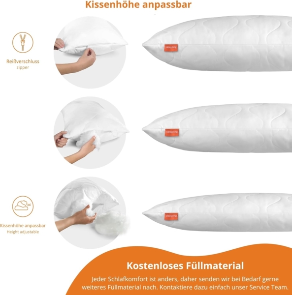 sleepling 196138 2er Set Komfort 100 Kopfkissen, Ökotex, waschbar bis 60 Grad, Made in EU, Füllmengengarantie, Größengarantie, 40x70 cm, weiß Bild 3