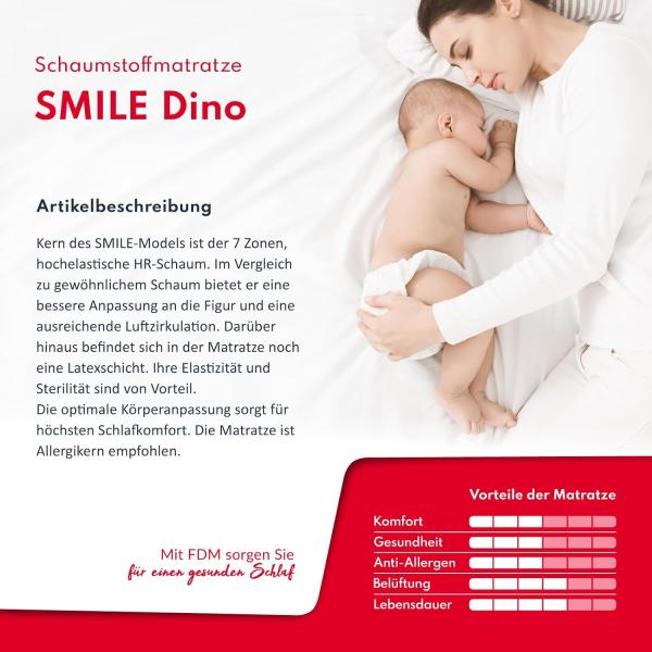 Matratze 80x160 cm SMILE Kaltschaum H3 LATEX Höhe 10 cm DINO Bild 2
