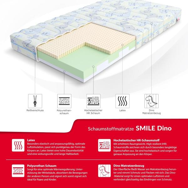 Matratze 80x160 cm SMILE Kaltschaum H3 LATEX Höhe 10 cm DINO Bild 3