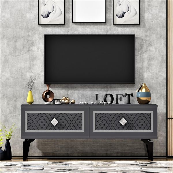 Hanah Home Stylish TV Stand, Anthracite & Silver, 120 x 49 x 29.6 cm | 100% Melamine Coated Particle Board, 18 mm Thick | Modern Design for Living Room & Entertainment Spaces