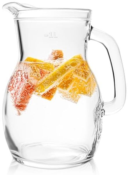 KONZEPT Wasserkrug 1L aus Glas – Robuster Glaskrug mit bequemem Griff, (1-tlg), Ergonomischer Griff, Füllstandsanzeige, Spülmaschinenfest