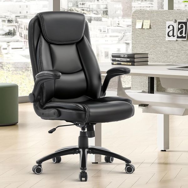 COLAMY Ergonomischer Bürostuhl, Office Bürostuhl Ergonomisch, 360° Drehung Chefsessel Schreibtischstuhl mit Hochklappbaren Armlehnen, Verstellbarer Rückenlehne, Höhe & Kippspannung, Schwarz
