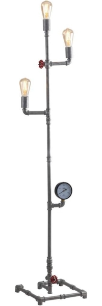 LED Stehlampe im Industriedesign 3-flammig Wasserrohr Optik, Grau antik Bild 1