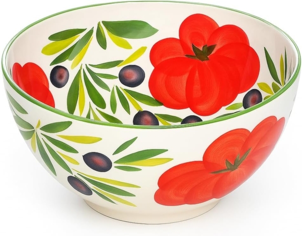 Lashuma Salatschüssel Tomate Olive, Keramik, (1-tlg), Runde Servierschale groß Ø 27 cm handbemalt