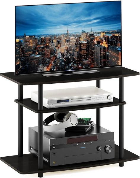 Furinno TV-Schrank mit 3 Ebenen, Espresso/Schwarz, 40. 13x40. 13x59. 18 cm