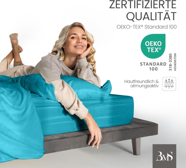 Bettwaesche-mit-Stil Mako-Satin Spannbettlaken türkis 140x200cm Bild 6