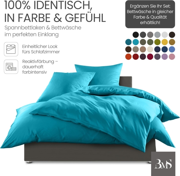 Bettwaesche-mit-Stil Mako-Satin Spannbettlaken türkis 140x200cm Bild 4