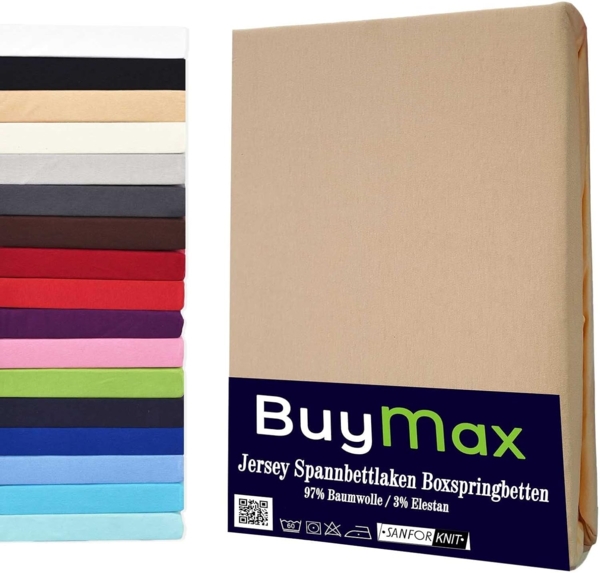 Buymax Spannbettlaken Stretch 140x200-160x220 cm für Wasserbetten und Boxspringbetten Bettbezug für Matratzen bis 35 cm Matratzenhöhe, Beige Sand