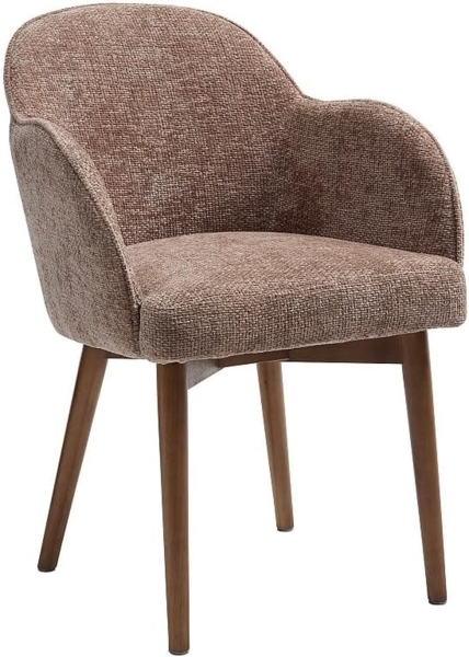 Vente-unique - Stuhl mit Armlehnen - Strukturstoff & Kautschukholz - Taupe - MODINIA