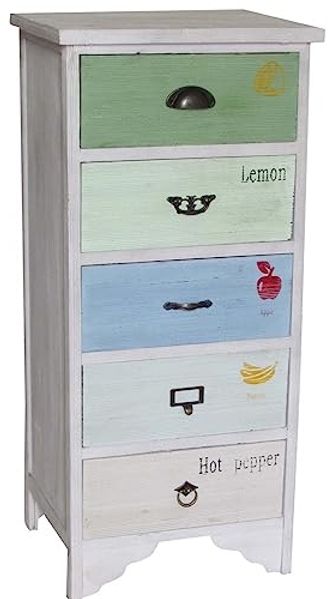 Biscottini Kleine Kommode 44 x 36 x 96 cm | Badezimmerschrank aus Massivholz | Nachttisch Holz