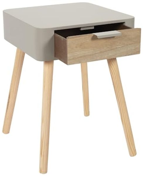 HOME DECO FACTORY Nachttisch mit 1 Schublade, Holz, Taupe 34.8 x 48 x 37 cm