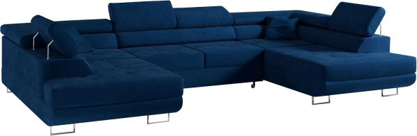 Ecksofa, Wohnzimmer U Couch, Polstersofa mit Bettkasten - GUSTAW-U - Dunkelblau Velours