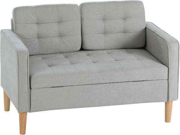 HOMCOM 2-Sitzer Couch mit Stauraum, Holzbeine, Polstersofa 1 Teile, für Wohnzimmer, Hellgrau