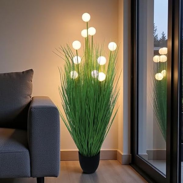 Kunstpflanze Kunstgras Dekogras Stehlampe Dekoleuchte künstliche Pflanze Gräser, Arnusa, Höhe 110 cm, mit LED Beleuchtung batteriebetrieben und Timer