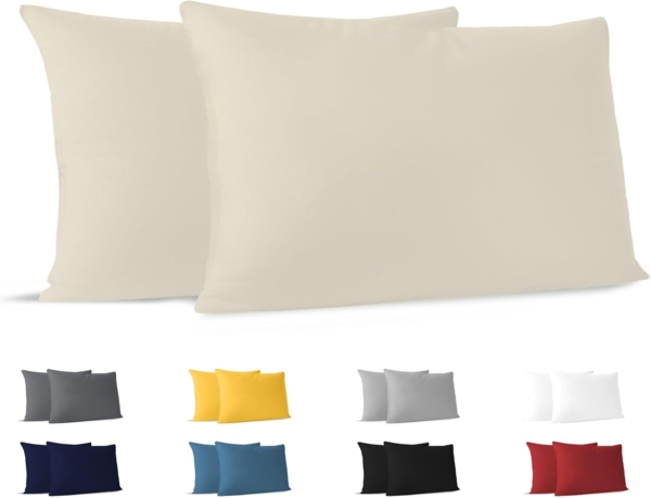 Dreamzie Kissenbezug 40x70 (Set mit 2) - 100% Jersey Baumwolle 150 g/qm Kissenbezüge -Beige - Für Kissen 40x70 cm - Kissenhülle - Kissenbezug - Resistent und Hypoallergen