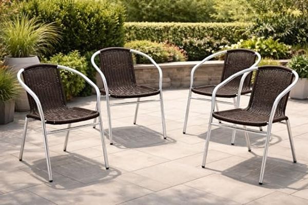 4 Stück Stabiler Aluminuim / Polyrattan Bistrostuhl stapelbar