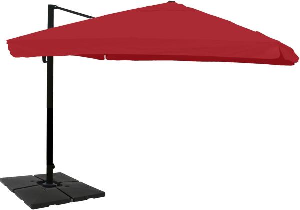 Gastronomie-Ampelschirm HWC-A96, Sonnenschirm, 3x4m (Ø5m) Polyester/Alu 26kg ~ Flap, bordeaux mit Ständer