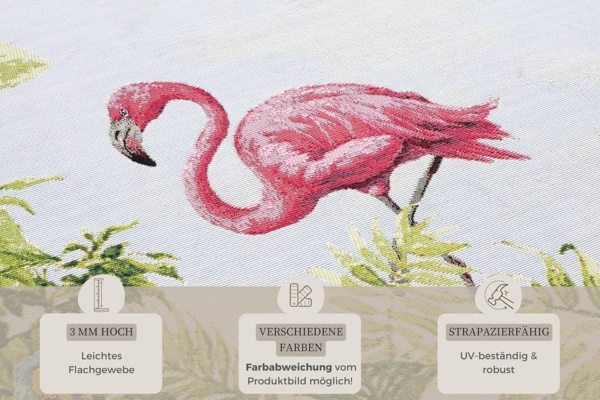 Hanse Home Tropical Birds In- & Outdoor Teppich – Flachgewebe Aussenteppich, Flamingo Jungel Palmen Design, ÖKO-TEX Wetterfest & UV-beständig für Balkon, Terrasse, Garten, Wohnzimmer - Bunt, 80x165 cm Bild 3
