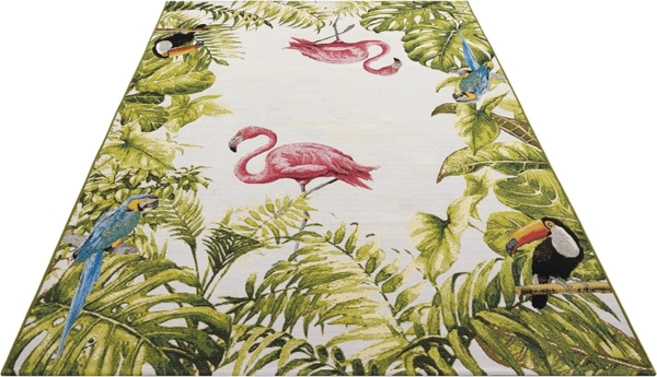 Hanse Home Tropical Birds In- & Outdoor Teppich – Flachgewebe Aussenteppich, Flamingo Jungel Palmen Design, ÖKO-TEX Wetterfest & UV-beständig für Balkon, Terrasse, Garten, Wohnzimmer - Bunt, 80x165 cm Bild 7