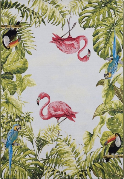 Hanse Home Tropical Birds In- & Outdoor Teppich – Flachgewebe Aussenteppich, Flamingo Jungel Palmen Design, ÖKO-TEX Wetterfest & UV-beständig für Balkon, Terrasse, Garten, Wohnzimmer - Bunt, 80x165 cm Bild 4