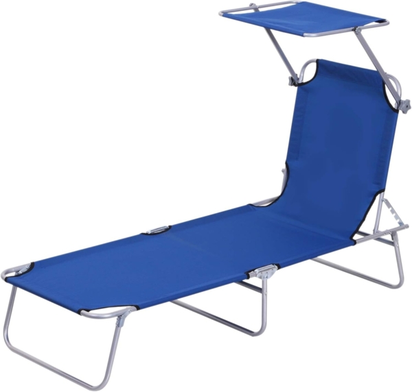 Outsunny Sonnenliege Gartenliege Wellnessliege Strandliege klappbar mit Sonnenschutz Blau 187 x 58 x 36 cm