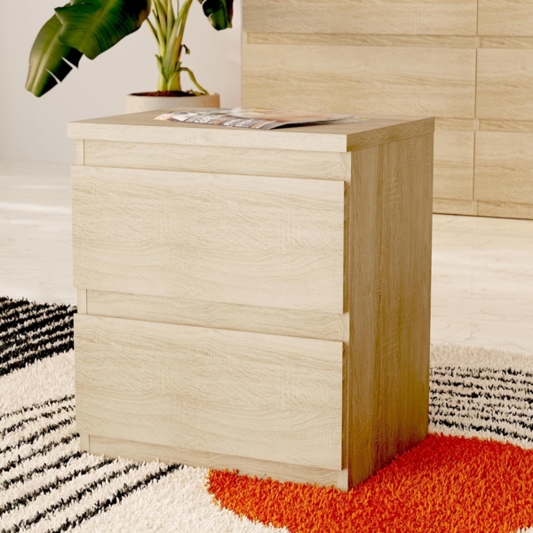 Forte EDMORE Kommode 40 45, moderner Nachttisch mit 2 Schubladen, Beistelltisch, Holzwerkstoff, Sonoma Eiche Holzdekor, 41,8 cm breit x 49,3 cm hoch x 32,2 cm tief
