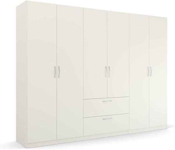 Rauch Möbel Pure by Quadra Spin Schrank Drehtürenschrank, Weiß, 6-trg, inkl. 3 Kleiderstangen, 3 Einlegeböden, 2 Schubkästen, BxHxT 271 x 210 x 54 cm