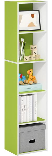 Furinno Luder Bücherregal mit 5 Etagen, Holz, Grün/Weiß, 23. 7(D) x 30. 5(W) x 132. 2(H) cm