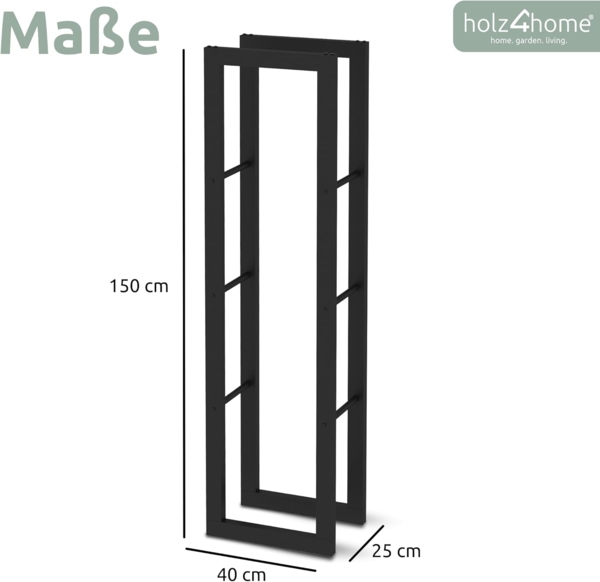 Kaminholzregal - Metall, Schwarz - BHT 40 x 150 x 25cm Bild 7