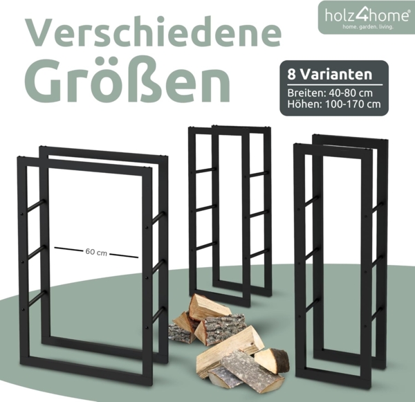 Kaminholzregal - Metall, Schwarz - BHT 40 x 150 x 25cm Bild 8