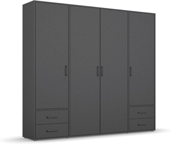 rauch Kleiderschrank; Drehtürenschrank VOYAGER, 4-türig, 4 Schubkästen, Graumetallic, 187x194x53xcm