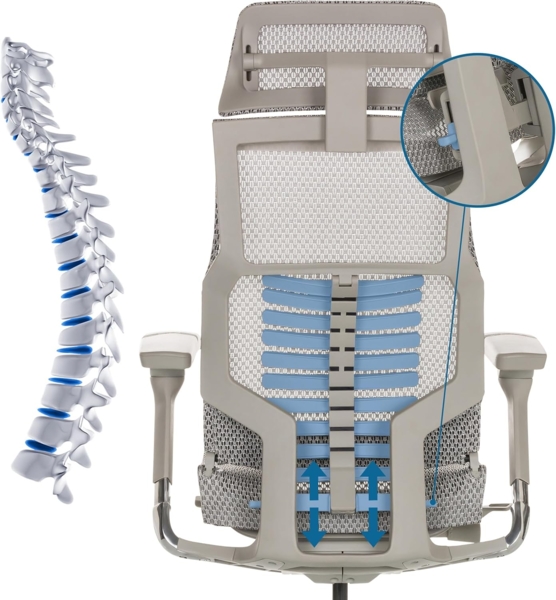 hjh OFFICE Profi Bürostuhl DYNAFIT II G Netz ergonomischer Drehstuhl mit Flexibler Lordosenstütze, Hellgrau, 652281 Bild 6