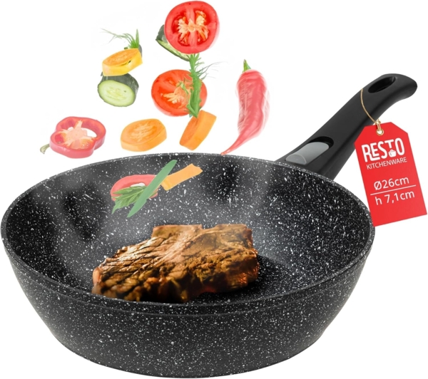 RESTO Kitchenware Bratpfanne Leo, Wokpfanne mit vierschichtiger Marmor-Antihaftbeschichtung, Aluminium (1-tlg), mit einem abnehmbaren Griff - backofenfest, spülmaschinenfest