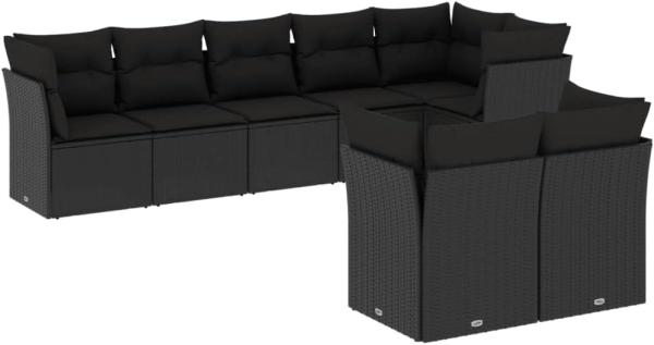 vidaXL 8-tlg. Garten-Sofagarnitur mit Kissen Schwarz Poly Rattan 3249744