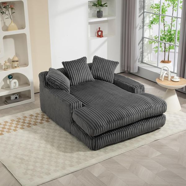 Ball & Cast Sofa Cord, Boneless Couch mit 3 weichen Kissen, Bequemes Cloud Sofa für Wohnzimmer und Wohnung, Dunkelgrau, 1 Sitzplatz