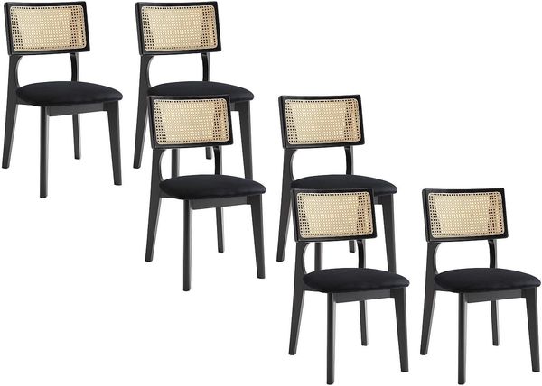 Vente-unique - CALENYA Stuhl Samt SchwarzBeige - B 48 cm x H 85,5 cm x L 50,5 cm