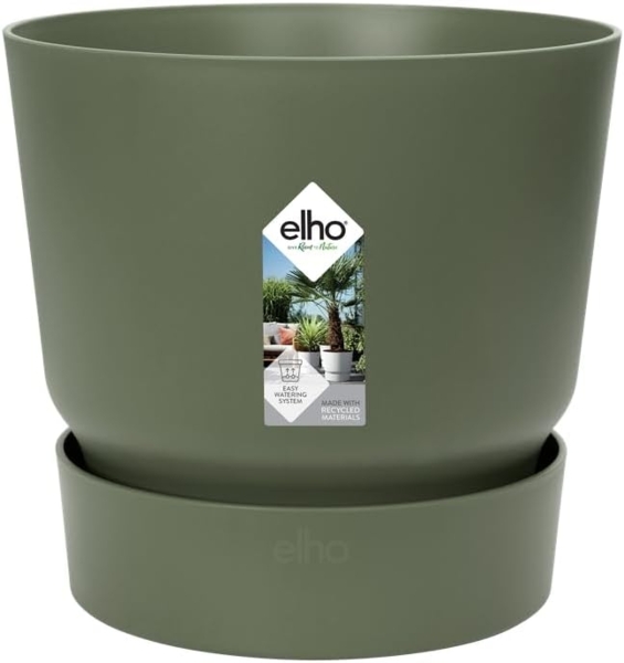 elho Greenville Rund 14 - Blumentopf für Innen und Außen - Selbstbewässerungstopf - 100% Recyceltem Plastik - Ø 14.0 x H 13.4 cm - Grün/Laubgrün