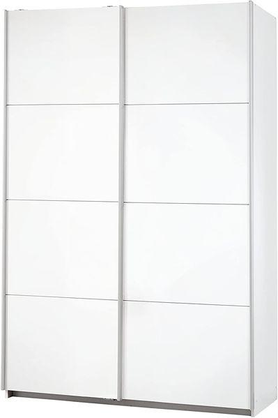 Rauch Möbel Caracas Schrank Kleiderschrank Schwebetürenschrank, Weiß 2-türig inkl. Zubehörpaket Premium 6 Einlegeböden, 2 Kleiderstangen, 1 Hakenleiste, Türendämpfer-Set, BxHxT 136 x 210 x 62 cm