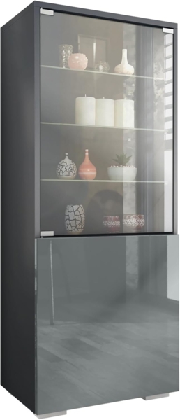 Vladon Standvitrine Granada (Vitrinenschrank, mit Glastür und Glaseinsatz) Anthrazit matt/Grau Hochglanz (50 x 122,5 x 34,5 cm)