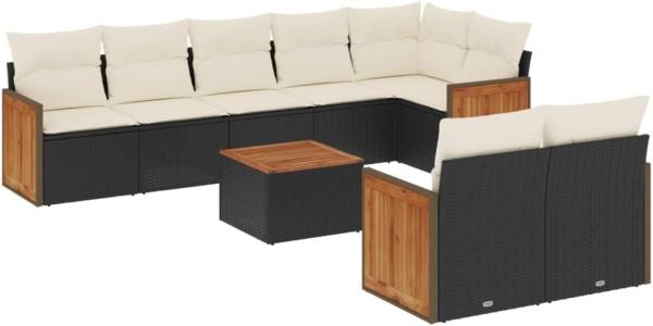 vidaXL 9-tlg. Garten-Sofagarnitur mit Kissen Schwarz Poly Rattan 3260236