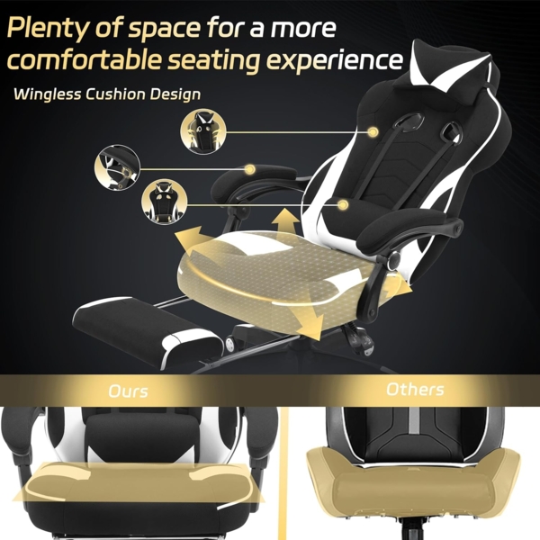 WOLTU Gaming Stuhl Racing Stuhl Bürostuhl Chefsessel Schreibtischstuhl Sportsitz mit Kopfstütze und Lendenkissen, mit Fußstütze, Stoff, höhenverstellbar, Weiß, BS83ws Bild 8