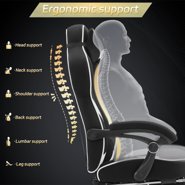 WOLTU Gaming Stuhl Racing Stuhl Bürostuhl Chefsessel Schreibtischstuhl Sportsitz mit Kopfstütze und Lendenkissen, mit Fußstütze, Stoff, höhenverstellbar, Weiß, BS83ws Bild 9
