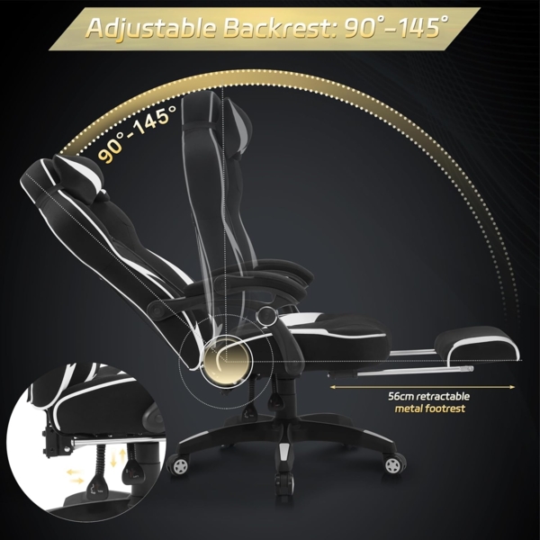 WOLTU Gaming Stuhl Racing Stuhl Bürostuhl Chefsessel Schreibtischstuhl Sportsitz mit Kopfstütze und Lendenkissen, mit Fußstütze, Stoff, höhenverstellbar, Weiß, BS83ws Bild 7